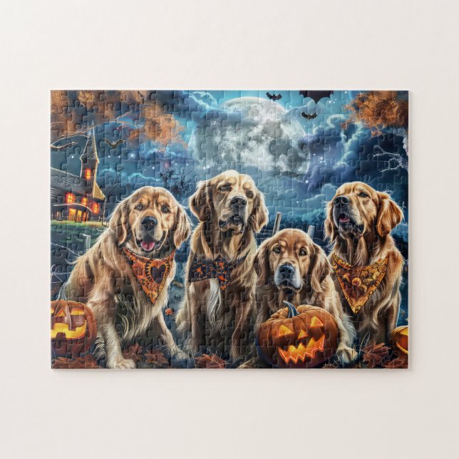 Puzzle Golden Retriever Halloween Éffrayant (Horizontal)