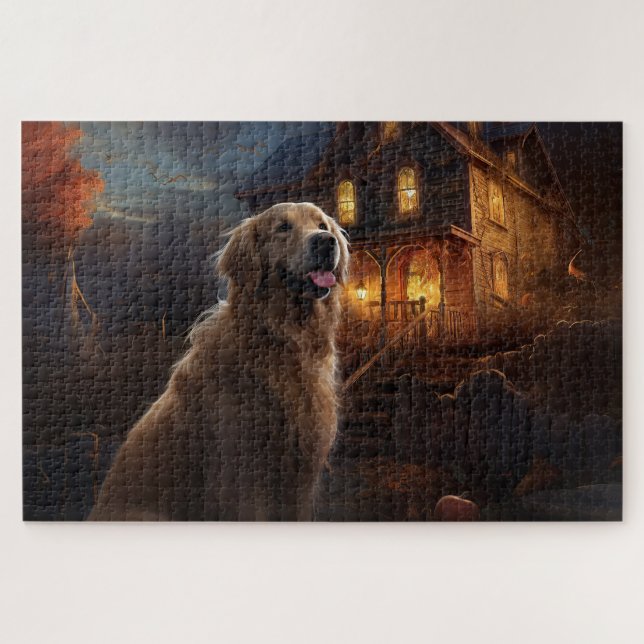 Puzzle Golden Retriever Halloween Épouvantable (Horizontal)