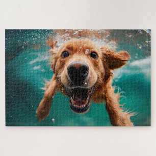Puzzle Golden Retriever heureux nageant sous l'eau