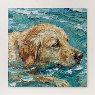 Puzzle Golden Retriever nageant dans une couleur bleu tur