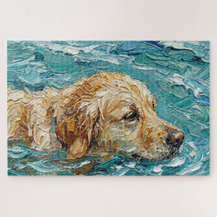 Puzzle Golden Retriever nageant dans une couleur bleu tur
