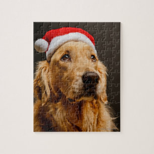 Puzzle Golden retriever posant pour son Noël