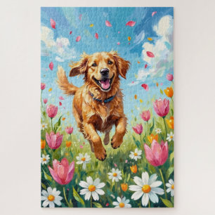 Puzzle Golden Retriever Prairie de Printemps Floral Chien