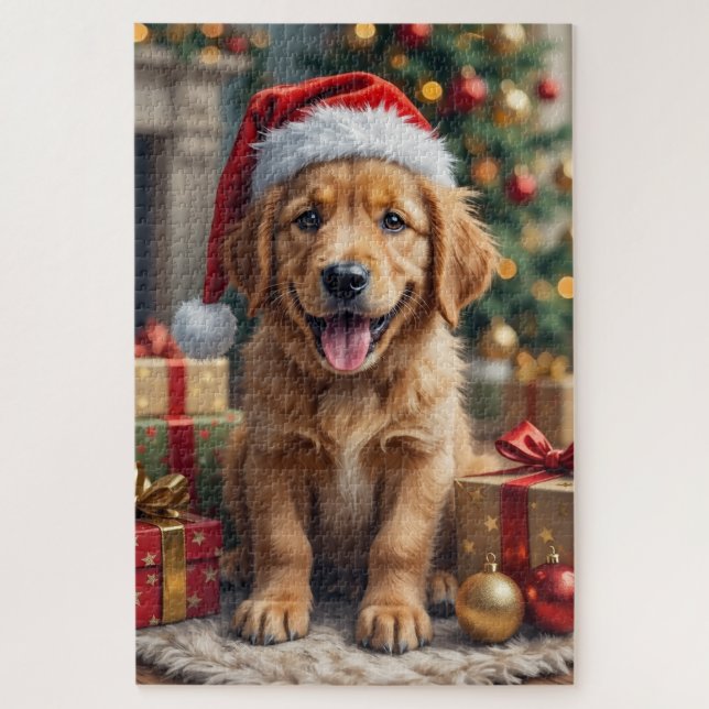 Puzzle Golden Retriever Puppy's First Christmas Festive (Vertical)