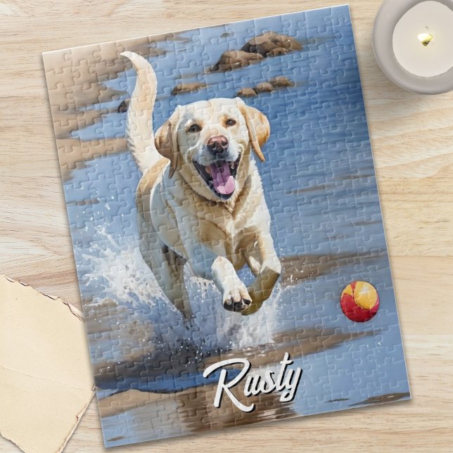 Puzzle Golden Retriever qui rapporte l'objet Aquarelle Ch (Golden Retriever Fetch Watercolor Beach Dog Jigsaw Puzzle)