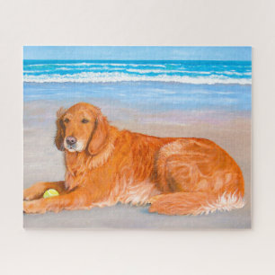 Puzzle Golden Retriever sur la plage avec Tennis Ball Puz