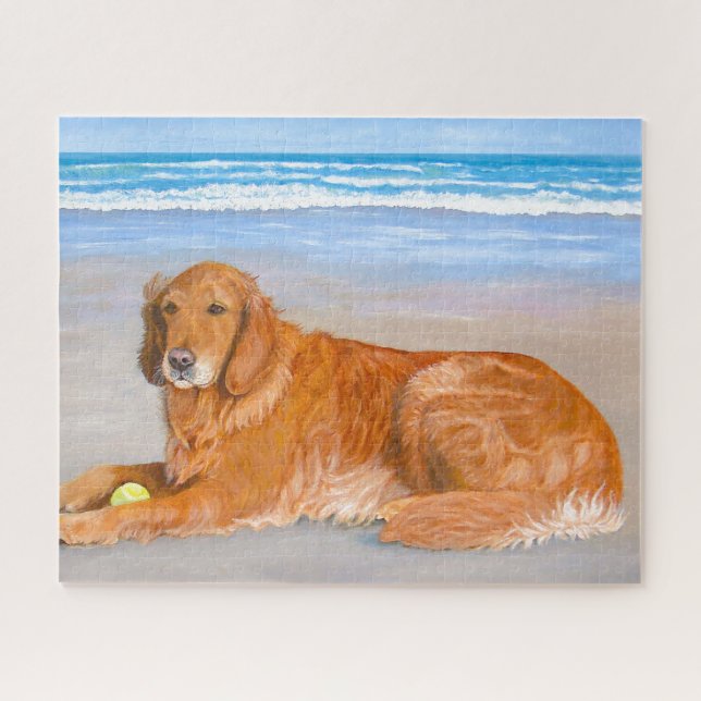 Puzzle Golden Retriever sur la plage avec Tennis Ball Puz (Horizontal)