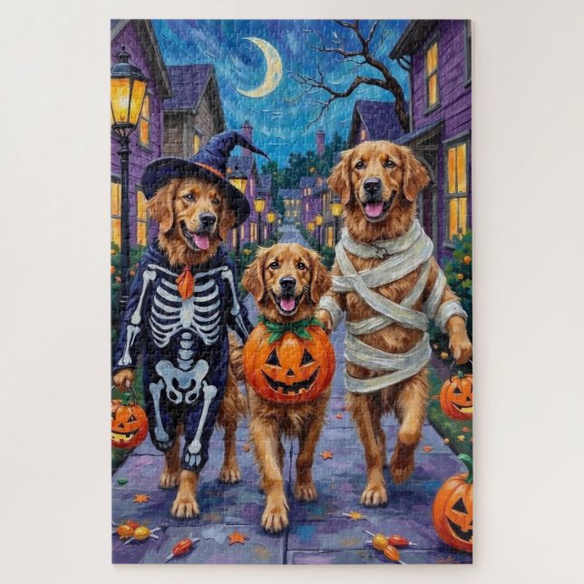 Puzzle Golden Retriever Trick-or-Treating Halloween (Vertical)