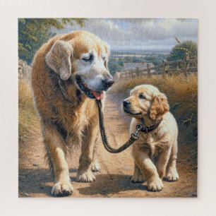 Puzzle Golden Retrievers Marchant sur une Route Rurale
