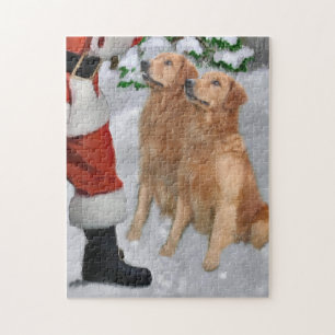 Puzzle Golden Retrievers Rencontrez Père Noël Christmas C