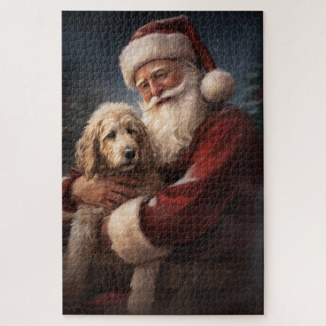Puzzle Goldendoodle avec Noël Festif du Père Noël (Vertical)