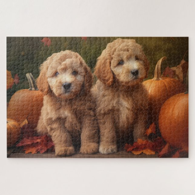Puzzle Goldendoodle chiot Automne Délice Citrouille  (Horizontal)