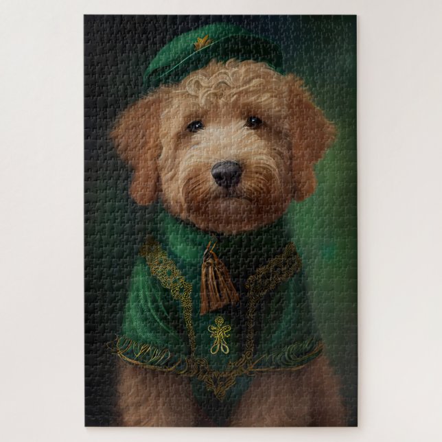 Puzzle Goldendoodle Dog en tenue de la Saint Patrick (Vertical)