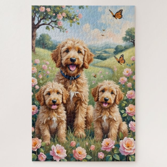 Puzzle Goldendoodle Prairie de Rose Sauvage Art (Vertical)