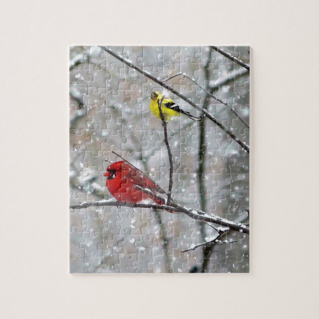 Puzzle Goldfinch Et Cardinal (Vertical)