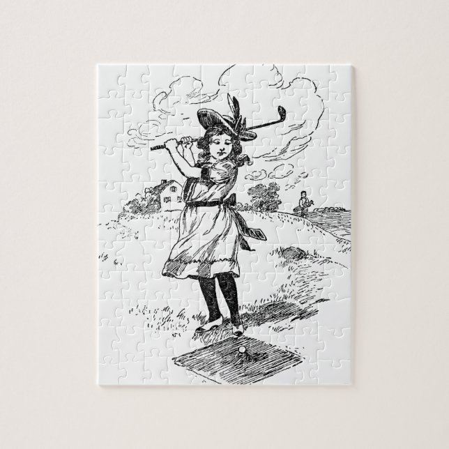 Puzzle Golf Girl Golfing Art Vintage (Vertical)