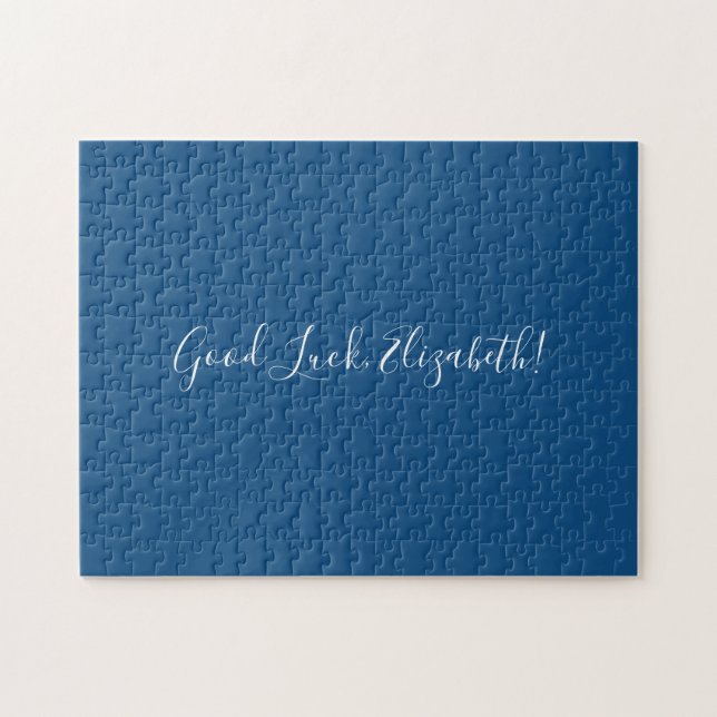 Puzzle Good Luck Custom Name Script on Solid Blue Funny (Horizontal)