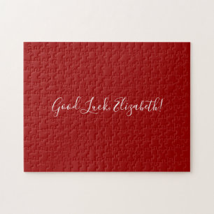 Puzzle Good Luck Custom Name Script on Solid Red Funny