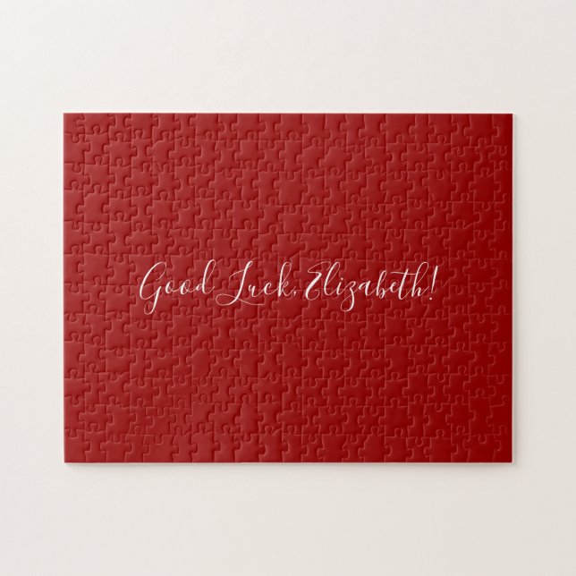 Puzzle Good Luck Custom Name Script on Solid Red Funny (Horizontal)
