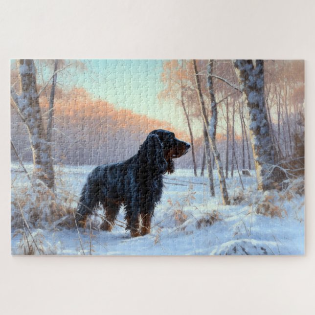 Puzzle Gordon Setter Laisse Il Neige Noël (Horizontal)