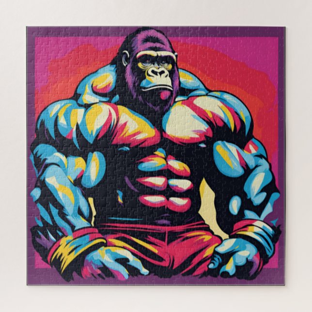 Puzzle Gorilla Bodybuilder Lifter Pop Art Dessin (Vertical)