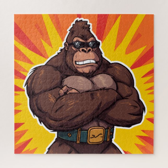 Puzzle Gorille Bodybuilder Haltérophile Pop Art Cartoon (Vertical)
