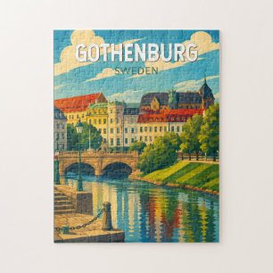 Puzzle Göteborg Suède Illustration Voyage Art Vintage