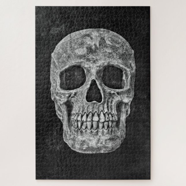 Puzzle Gothic Skull Black And White Grunge Scary (Vertical)