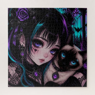 Puzzle Gothique Emo Fille Anime & Chat
