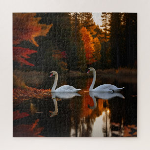 Puzzle Gracieux Cygnes Blancs Glissant Sur L'Étang D'Auto