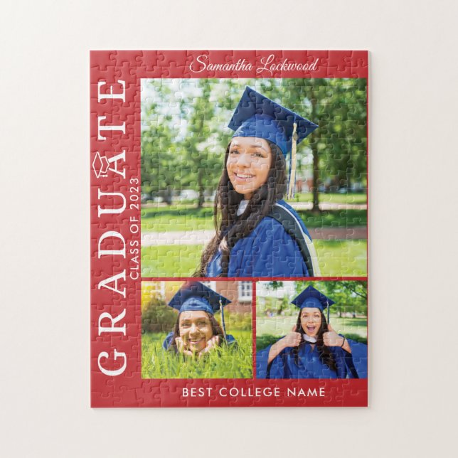 Puzzle Graduation 2023 Photo Collage Red Grad Keepsaké (Vertical)