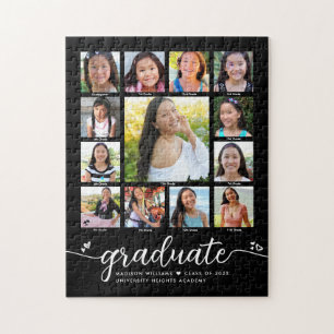 Puzzle Graduation K-12 Modern Script Photo Collage noir
