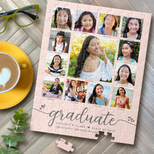 Puzzle Graduation K-12 Script Photo Collage sur Blush Pin