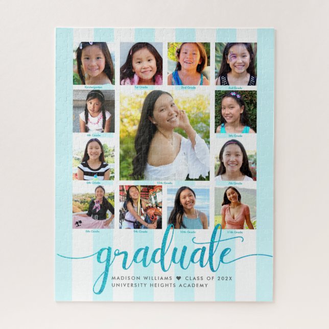 Puzzle Graduation Turquoise K-12 Collage photo Script (Vertical)