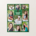 Puzzle Gradué Vert Collage de photos senior Graduate<br><div class="desc">Ce puzzle de collage de photos vert moderne de deuxième cycle présente vos photos préférées de 9 étudiants. Ce design de graduation présente une typographie blanche de classe de votre lycée ou nom de collège pour la classe de 2023. Customisez ce cadeau de keepsaké avec votre année de graduation en...</div>