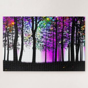 Puzzle Graffiti Ciel de couleur sur Forêt de silhouette n
