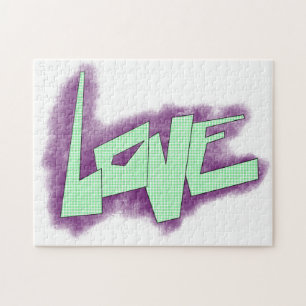 Puzzle graffiti d'amour violet vert menthe typographie po