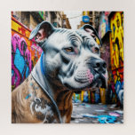 Puzzle Graffiti Street Art City Pitbull<br><div class="desc">Art numérique coloré avec un Pitbull assis dans une rue de la ville entourée de graffiti.</div>