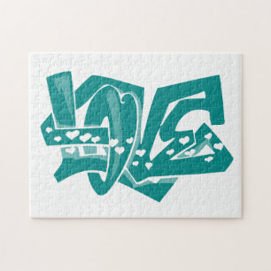 Puzzle Graffiti turquoise Green Love
