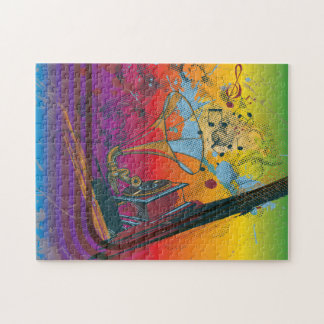 Puzzle Gramophone rétro sur arrière - plan avec couleurs 