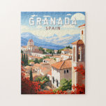 Puzzle Granada Espagne Travel Art Vintage<br><div class="desc">Granada rétro design de voyage vectoriel. Grenade est une ville située dans la région andalouse du sud de l'Espagne,  au pied des montagnes de la Sierra Nevada.</div>
