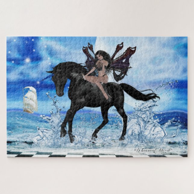 Puzzle Grand - Angel foncé et licorne noire (Horizontal)