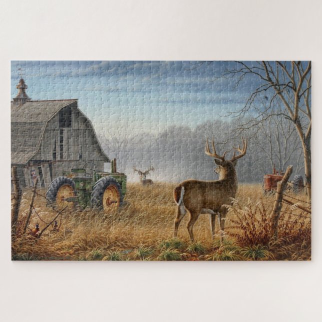 Puzzle Grand Cerf Buck Affrontement à la Ferme (Horizontal)