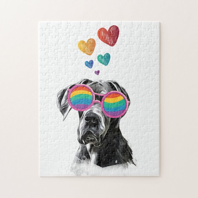 Puzzle Grand chien Danse avec Coeurs Saint-Valentin (Vertical)