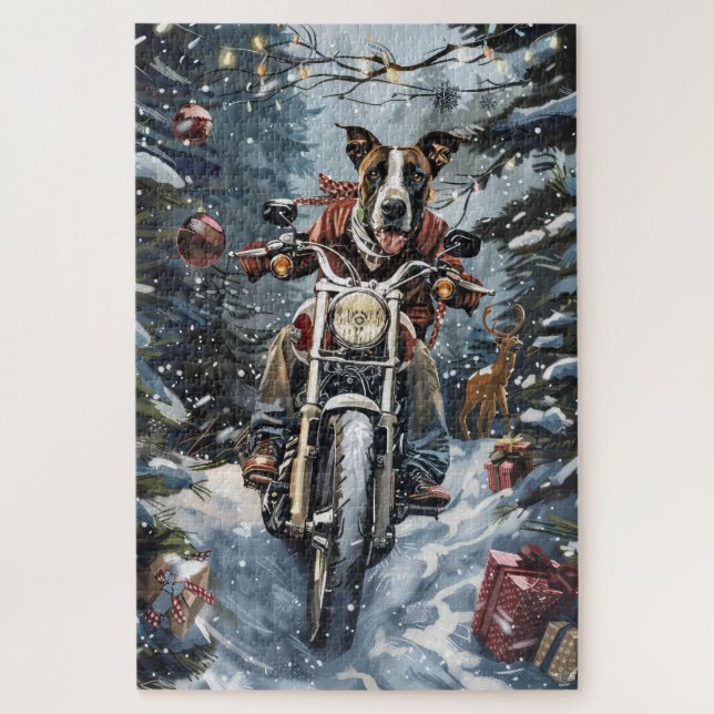 Puzzle Grand Danois à moto Noël (Vertical)