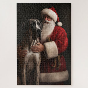 Puzzle Grand Danois avec le Père Noël Festif de Noël