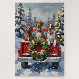 Puzzle Grand Danois camion rouge de Noël vacances