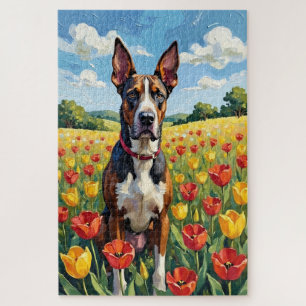 Puzzle Grand Danois Champ de Tulipes de Printemps Chien