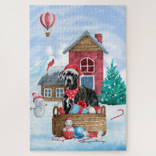 Puzzle Grand Danois dans la maison de Noël enneigée pour 