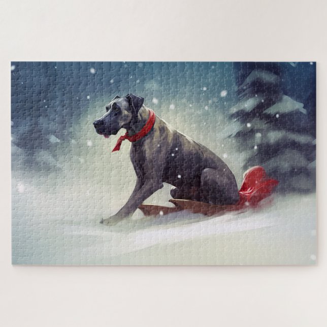 Puzzle Grand Danois Noël neige hiver (Horizontal)